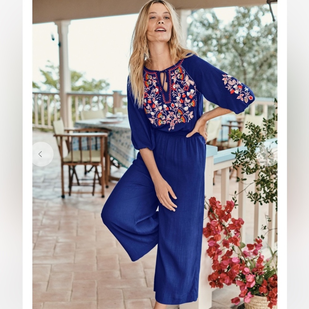 Boden Blue Embroidered Jumpsuit